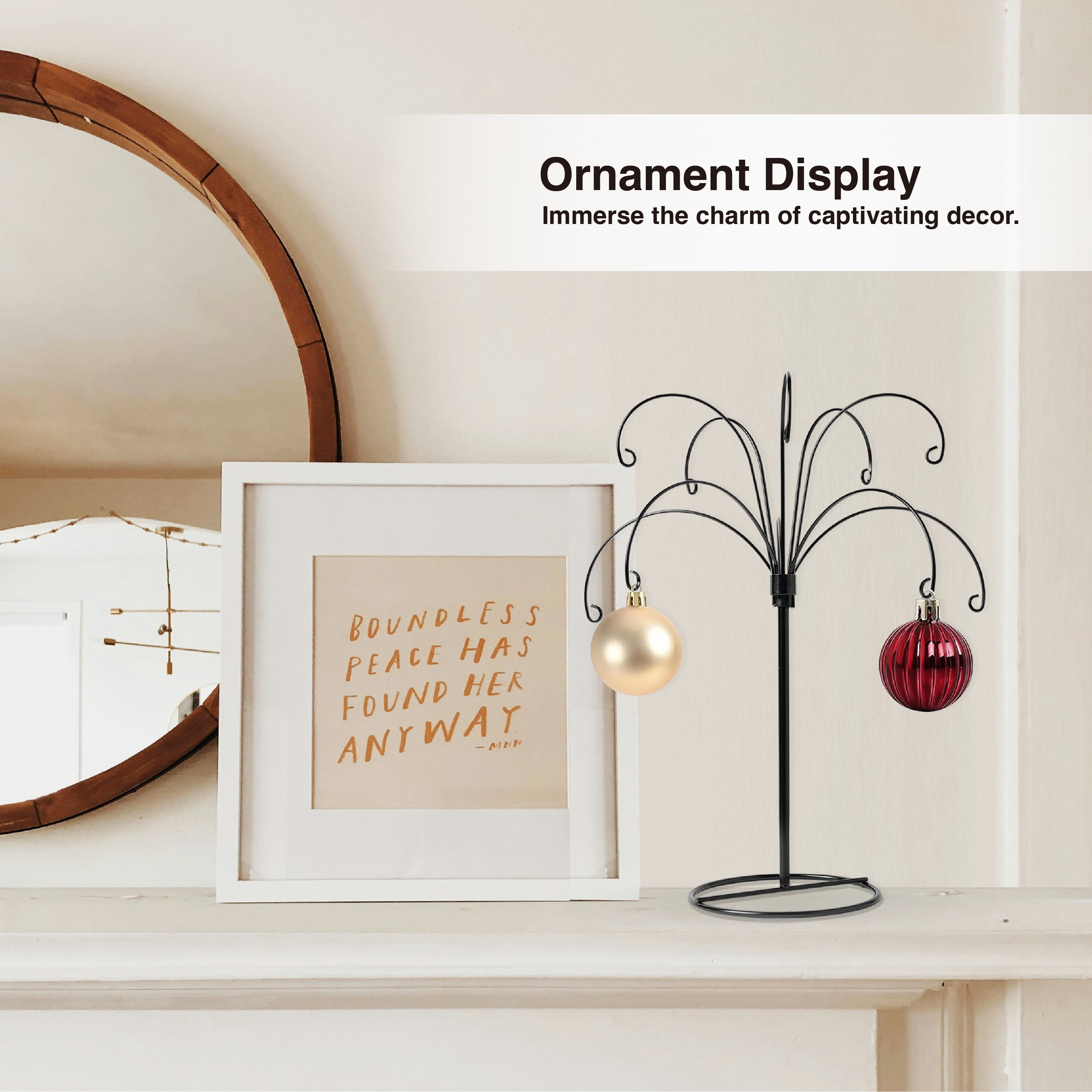 HOHIYA 2-Piece Ornament Display Stand 13.5 Inch Black Heavy Duty Wire Hanging Holder Max Load 1.5 lbs for  Glass Baubles and Easter Eggs Sturdy Metal Display Stand